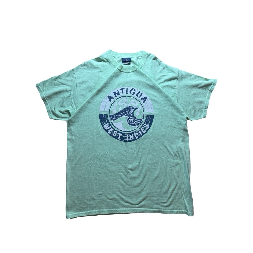 Vintage 1980s Antigua West Indies Cricket  T-shirt Teal Blue White Retro Sports